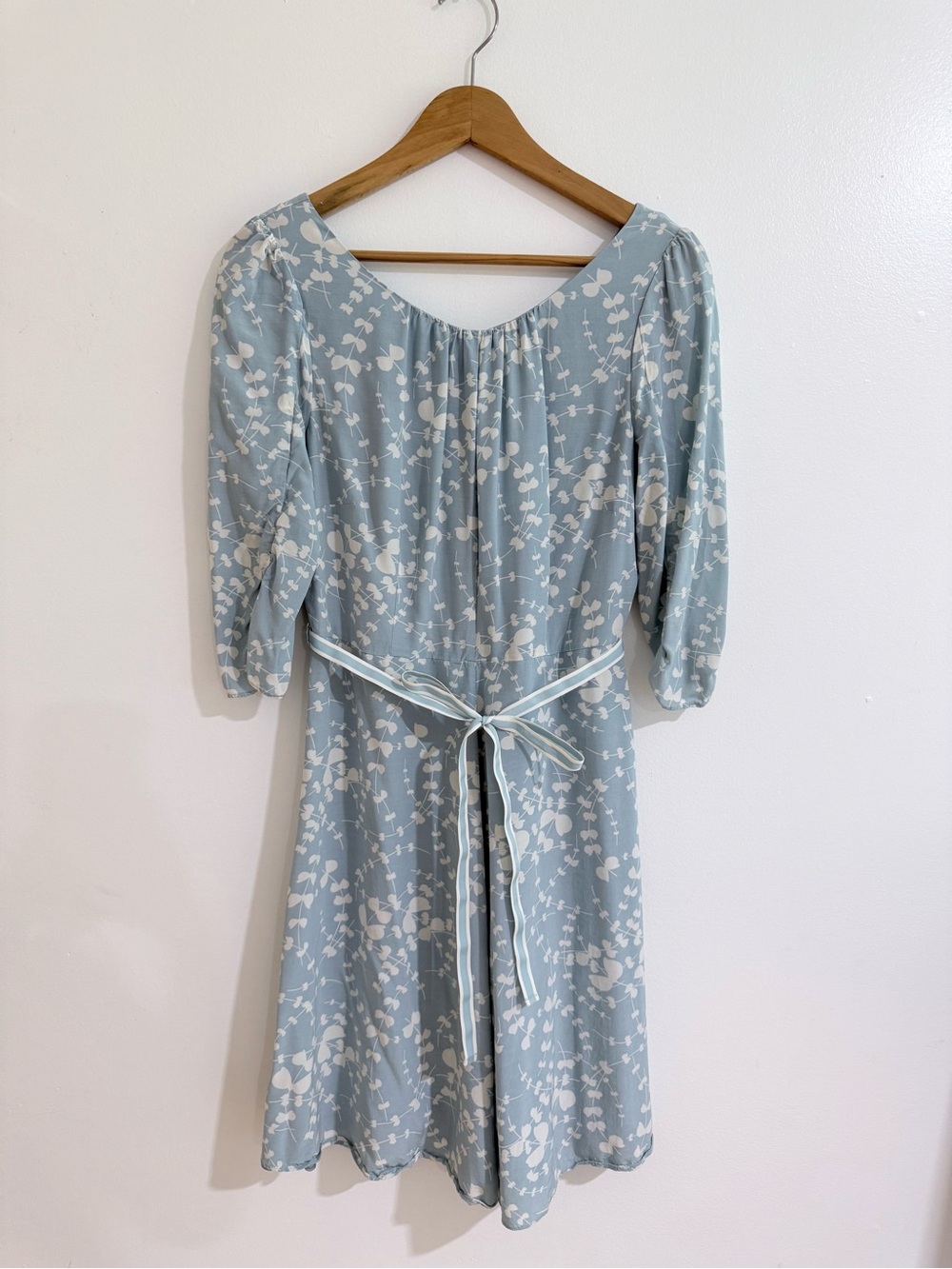 Boden Powder Blue Floral Tie-Waist Midi Dress